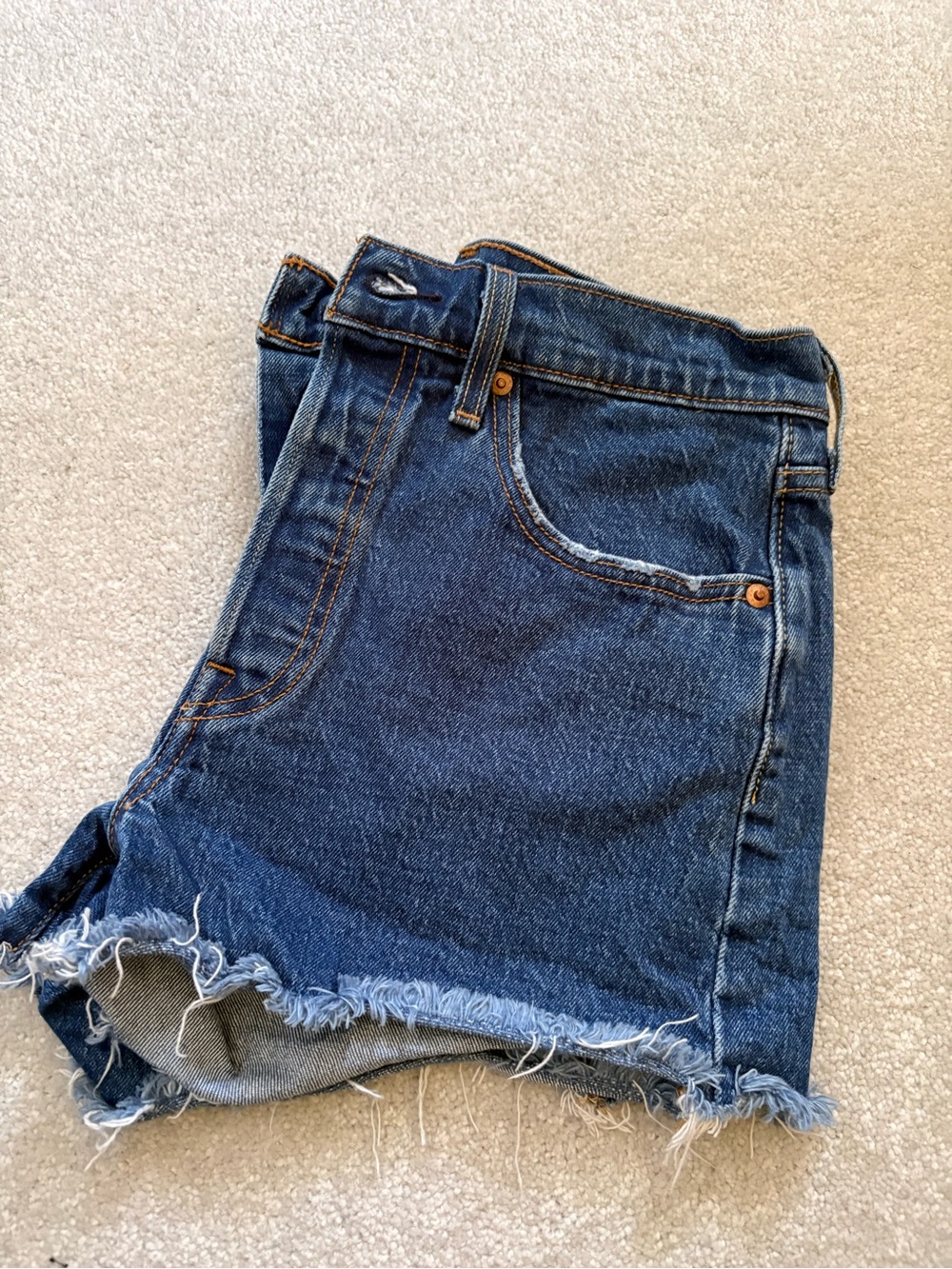 Levi's Dark Blue Frayed Hem Denim Shorts